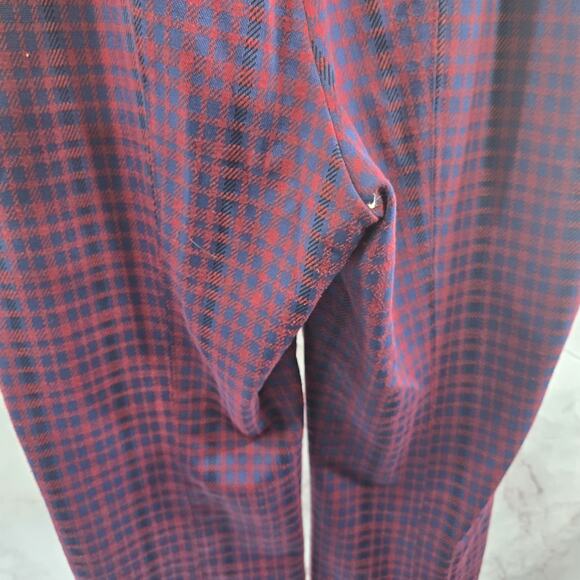 Anthropologie Pants Womens Large Red Blue Plaid High Rise Flare Pull On Maeve - Picture 8 of 14